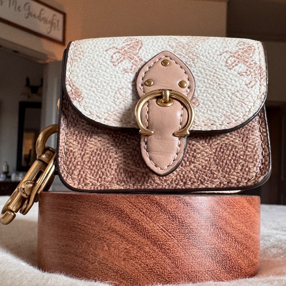 Coach Mini Beat Bag Charm with Horse & Carriage Leather Keychain Brown - Picture 3 of 6